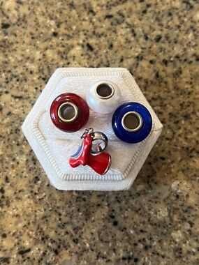 Red Carnival Charm with Red, White, and Blue Beads